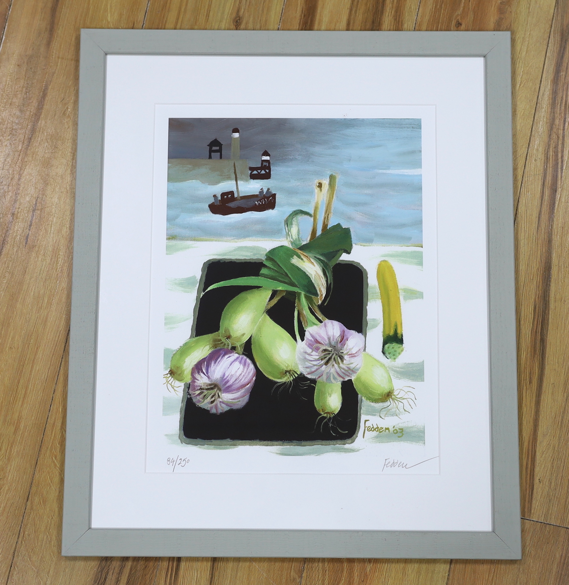 Mary Fedden RA (1915-2012), giclée print, Whitby Harbour, signed in pencil, numbered 84/250, 42 x 32cm